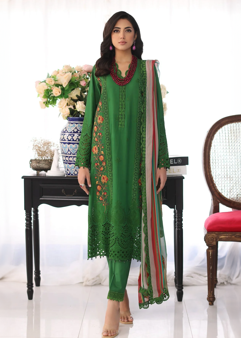 Charizma TABEER Lawn | Dark Green | Unstitched | Party wear | Printed Chiffon Dupatta | CT4-01