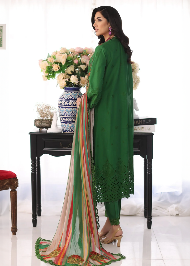 Charizma TABEER Lawn | Dark Green | Unstitched | Party wear | Printed Chiffon Dupatta | CT4-01