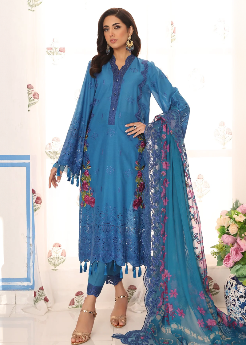 Charizma TABEER Lawn | Sky Blue | Unstitched | Party wear | Printed Chiffon Dupatta | CT4-06