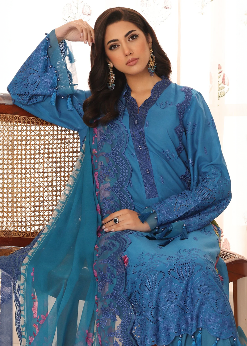 Charizma TABEER Lawn | Sky Blue | Unstitched | Party wear | Printed Chiffon Dupatta | CT4-06