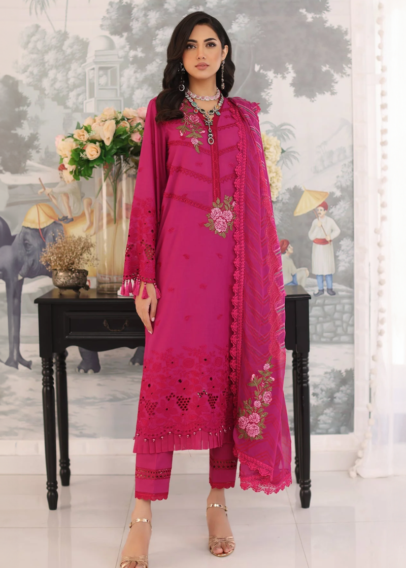 Charizma TABEER Lawn | Pink | Unstitched | Party wear | Printed Chiffon Dupatta | CT4-07