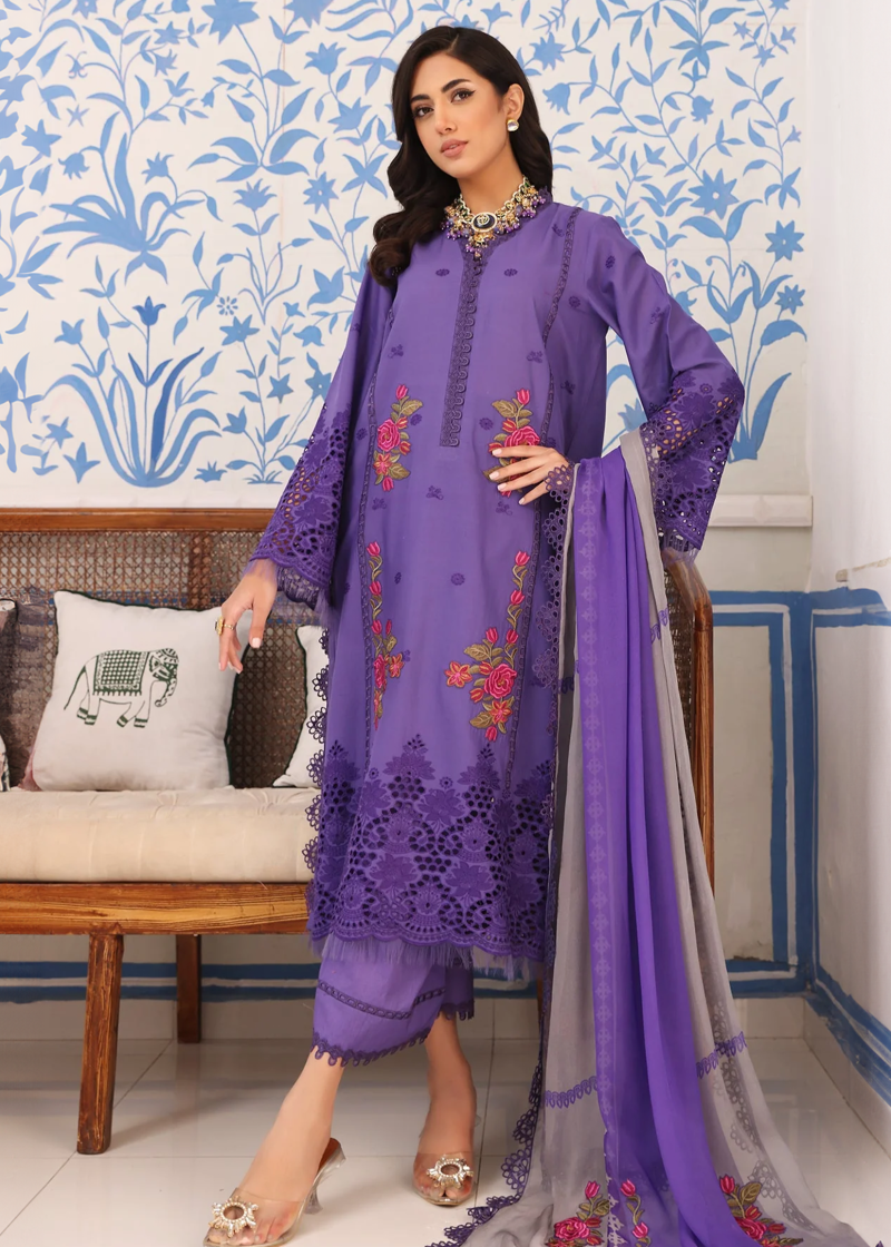 Charizma TABEER Lawn | Purple | Unstitched | Party wear | Printed Chiffon Dupatta | CT4-08