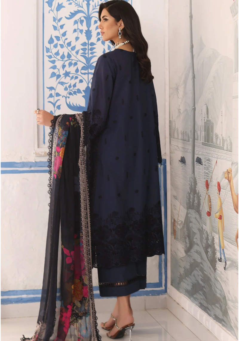 Charizma TABEER Lawn | Navy Blue | Unstitched | Party wear | Printed Chiffon Dupatta | CT4-05