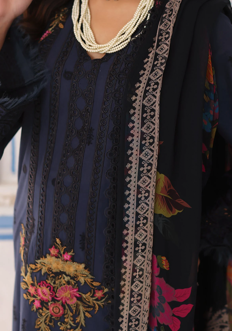 Charizma TABEER Lawn | Navy Blue | Unstitched | Party wear | Printed Chiffon Dupatta | CT4-05