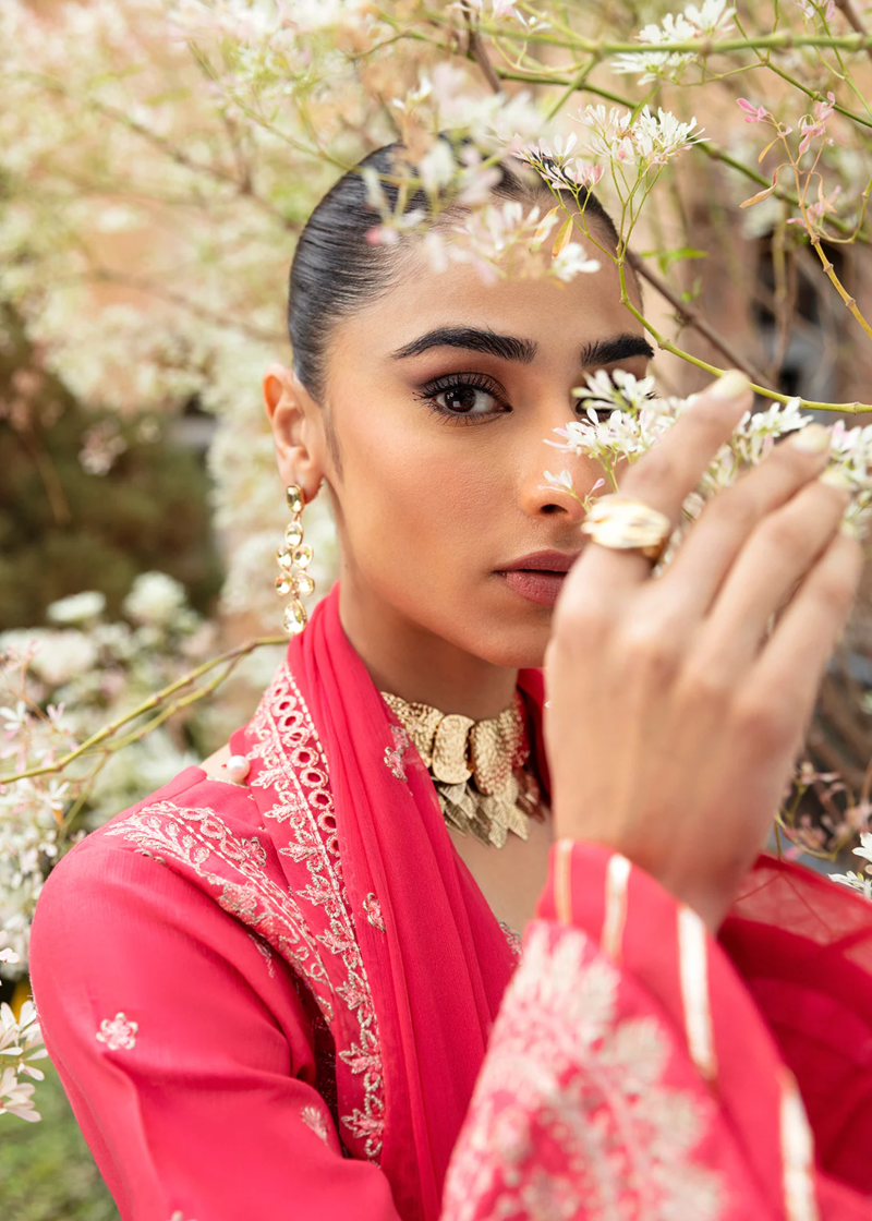 Gulaal Luxury Lawn | Coral Pink | Unstitched | Party wear | Chiffon Dupatta embroidered | ALESSIA GL-LL-24V1-06