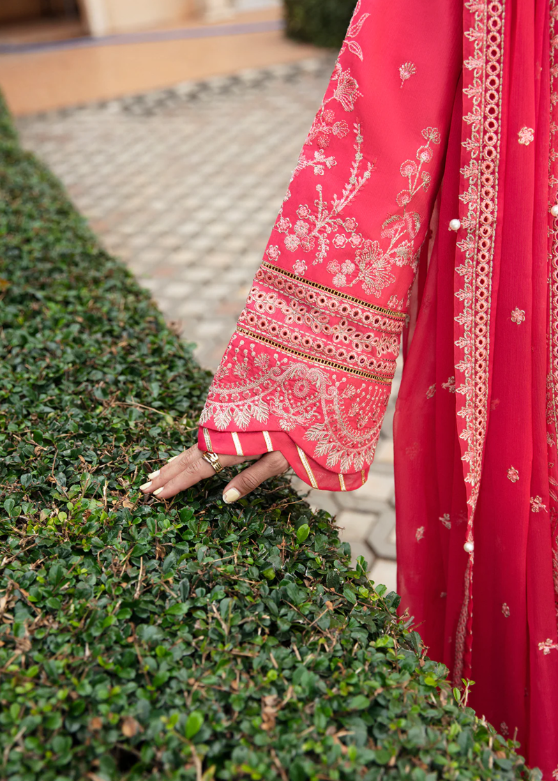 Gulaal Luxury Lawn | Coral Pink | Unstitched | Party wear | Chiffon Dupatta embroidered | ALESSIA GL-LL-24V1-06