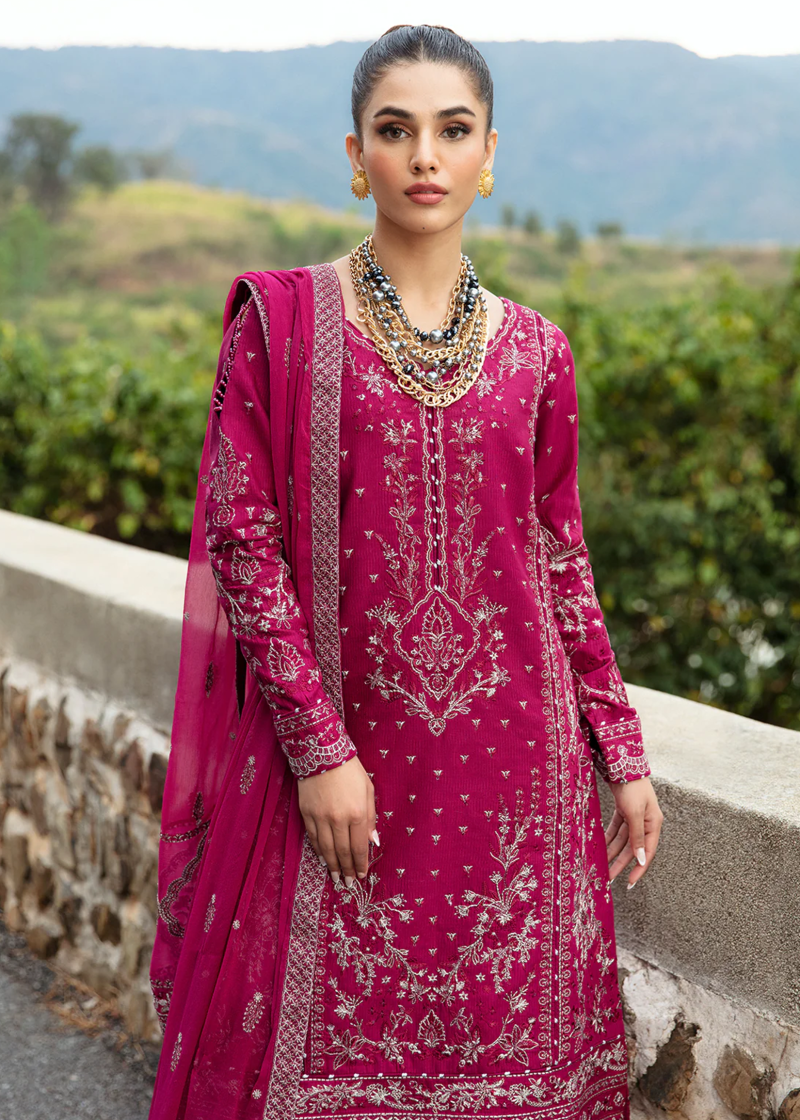 Gulaal Luxury Lawn | Burgundy | Unstitched | Party wear | Chiffon Dupatta embroidered | ARMERIA GL-LL-24V1-02