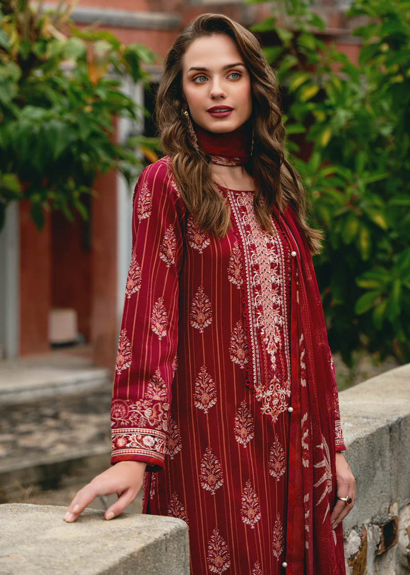 Gulaal Luxury Lawn | Maroon | Unstitched | Party wear | Chiffon Dupatta embroidered | VEZELAY GL-L-24V2-08