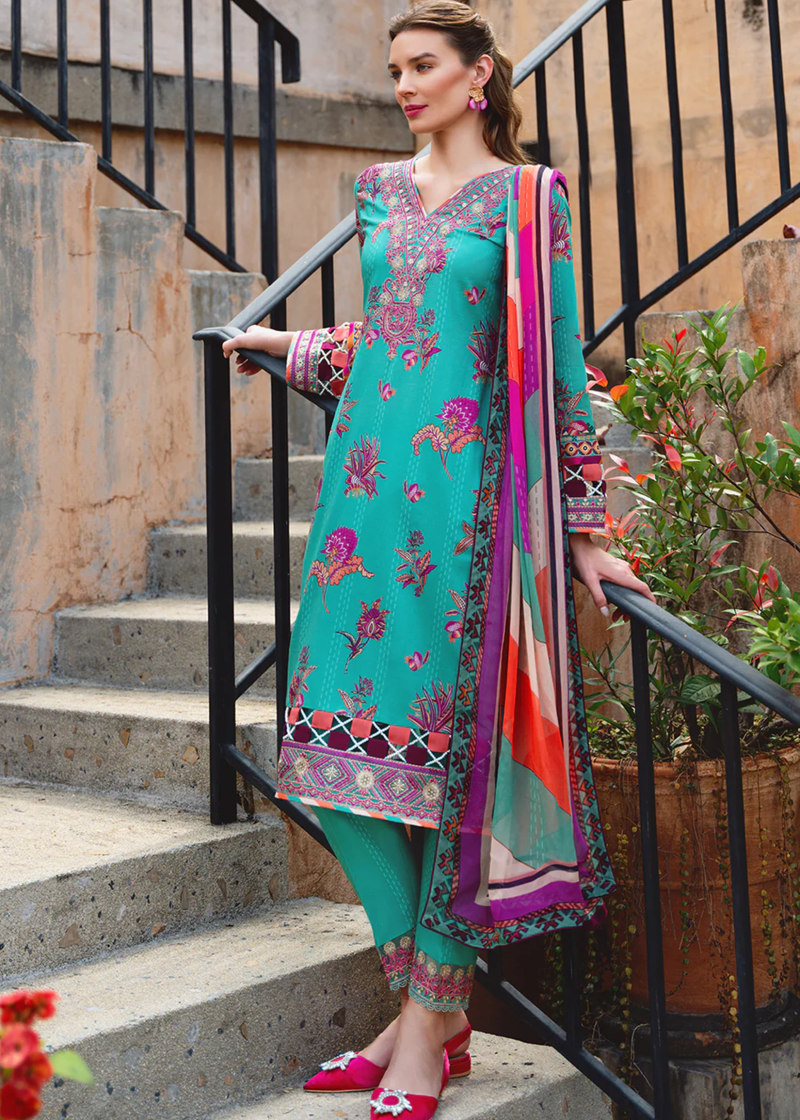 Gulaal Luxury Lawn | Mint Green | Unstitched | Party wear | Chiffon Dupatta embroidered | ALMERIA GL-L-24V2-01