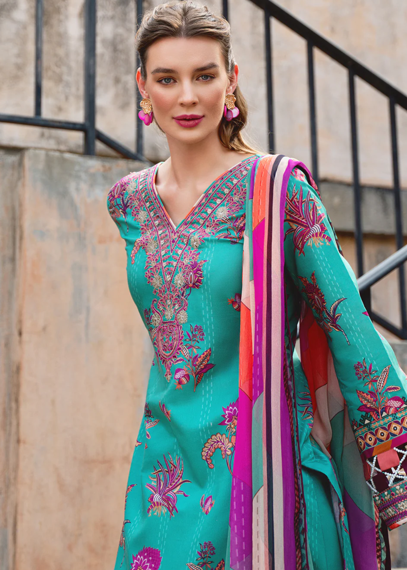 Gulaal Luxury Lawn | Mint Green | Unstitched | Party wear | Chiffon Dupatta embroidered | ALMERIA GL-L-24V2-01
