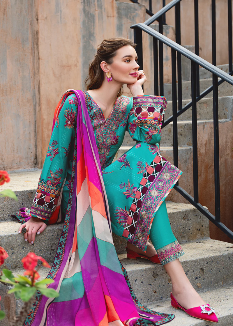 Gulaal Luxury Lawn | Mint Green | Unstitched | Party wear | Chiffon Dupatta embroidered | ALMERIA GL-L-24V2-01