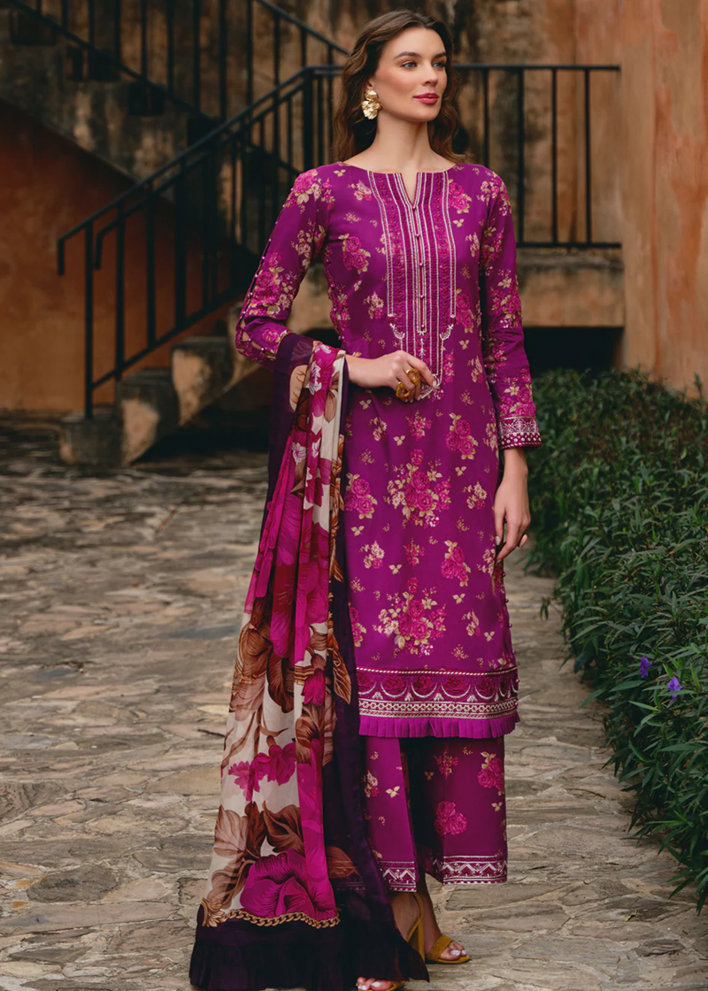 Gulaal Luxury Lawn | Magenta | Unstitched | Party wear | Chiffon Dupatta embroidered | VIENNE GL-L-24V2-04