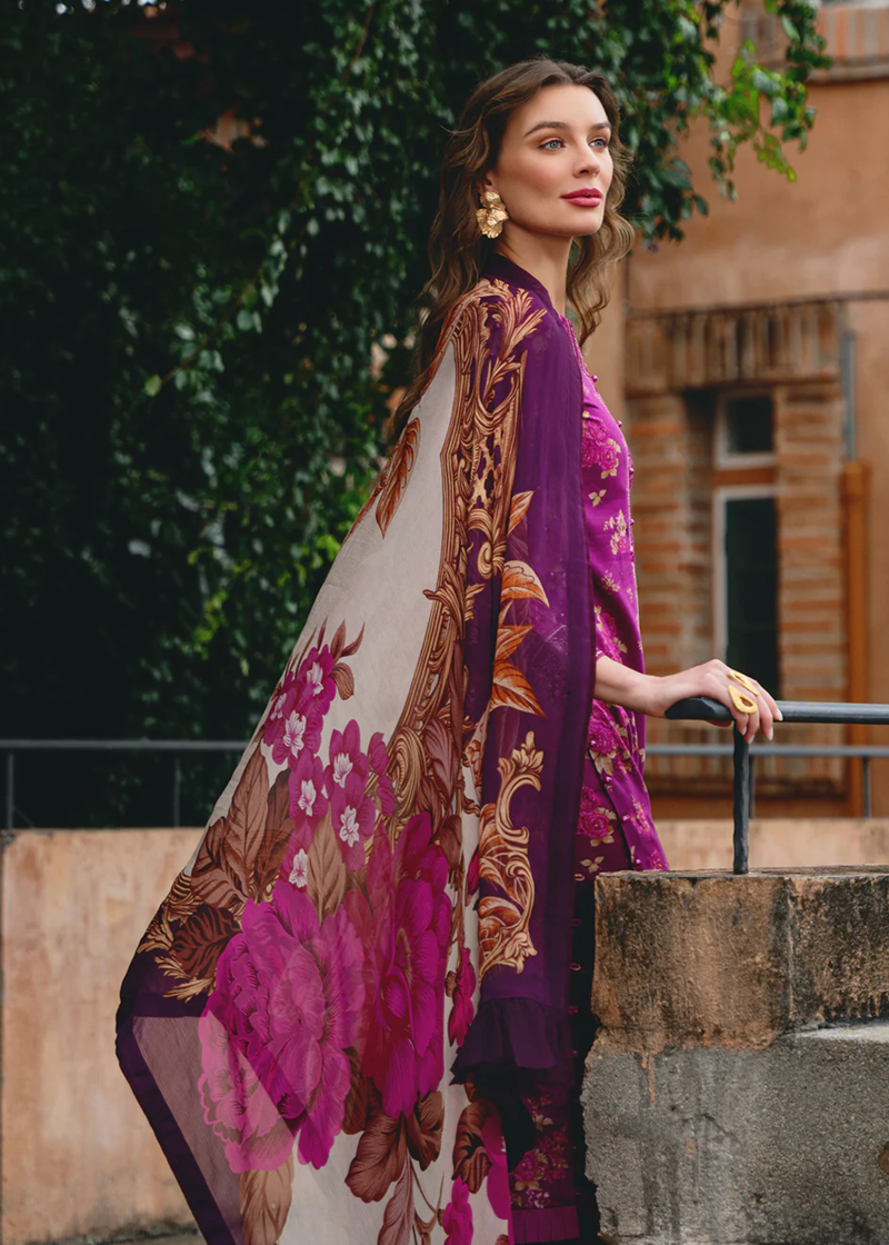 Gulaal Luxury Lawn | Magenta | Unstitched | Party wear | Chiffon Dupatta embroidered | VIENNE GL-L-24V2-04