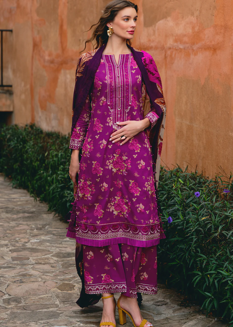 Gulaal Luxury Lawn | Magenta | Unstitched | Party wear | Chiffon Dupatta embroidered | VIENNE GL-L-24V2-04