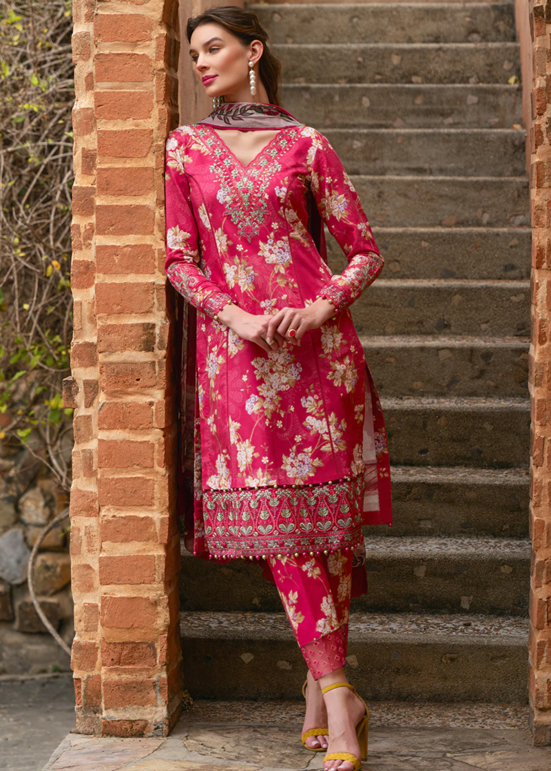 Gulaal Luxury Lawn | Salmon Pink | Unstitched | Party wear | Chiffon Dupatta embroidered | MARBELLA GL-L-24V2-06