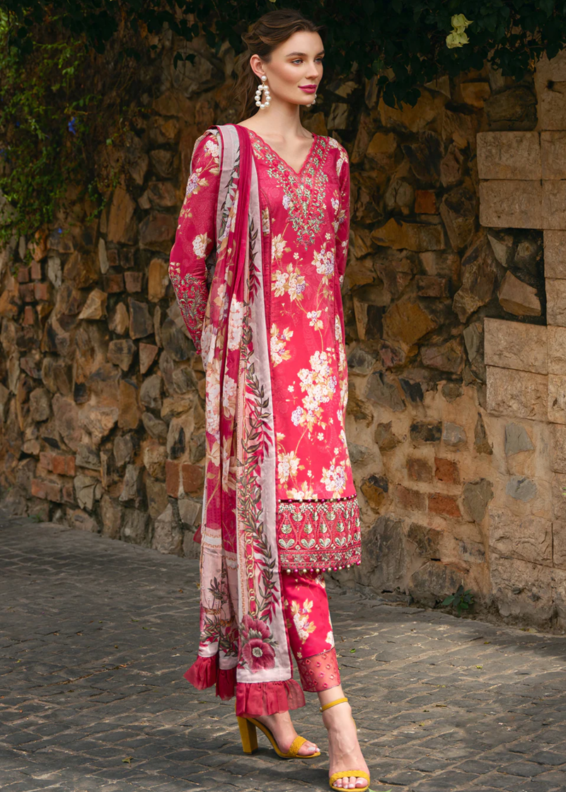 Gulaal Luxury Lawn | Salmon Pink | Unstitched | Party wear | Chiffon Dupatta embroidered | MARBELLA GL-L-24V2-06