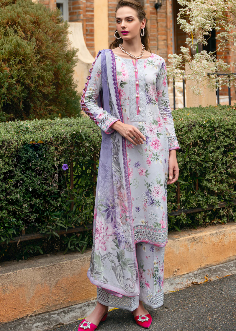 Gulaal Luxury Lawn | Grey | Unstitched | Party wear | Chiffon Dupatta embroidered | VIOLETTE GL-L-24V2-03
