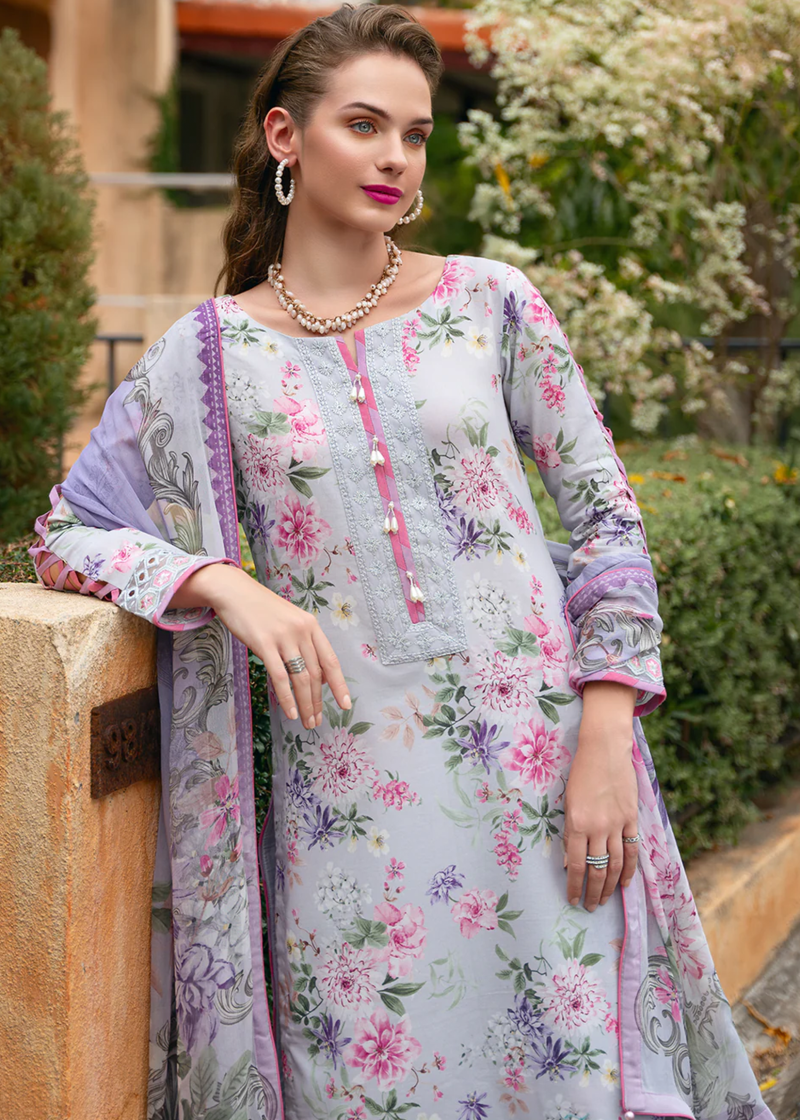 Gulaal Luxury Lawn | Grey | Unstitched | Party wear | Chiffon Dupatta embroidered | VIOLETTE GL-L-24V2-03