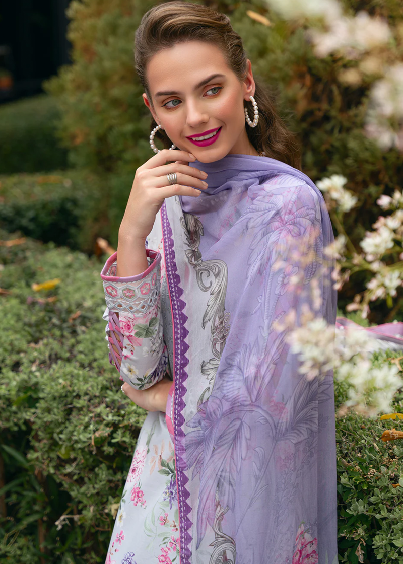 Gulaal Luxury Lawn | Grey | Unstitched | Party wear | Chiffon Dupatta embroidered | VIOLETTE GL-L-24V2-03