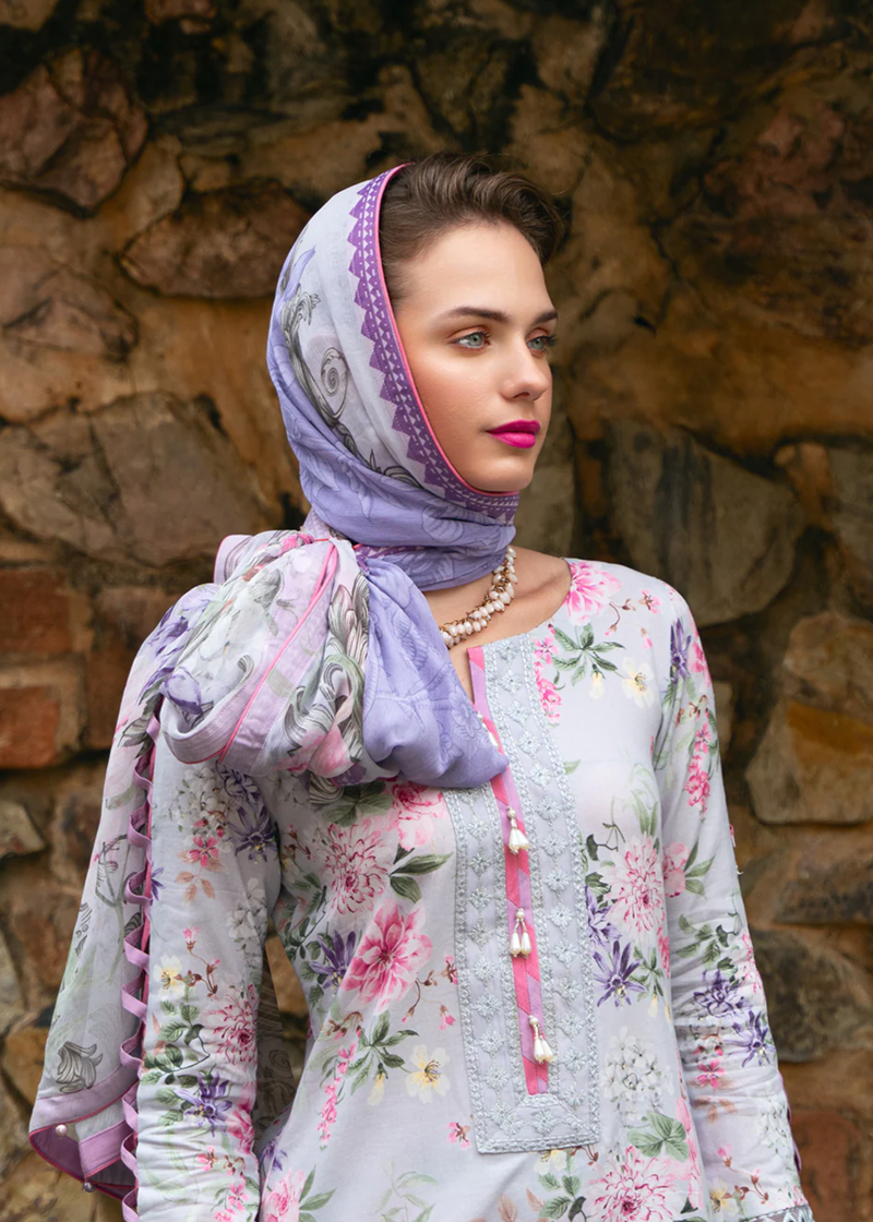 Gulaal Luxury Lawn | Grey | Unstitched | Party wear | Chiffon Dupatta embroidered | VIOLETTE GL-L-24V2-03