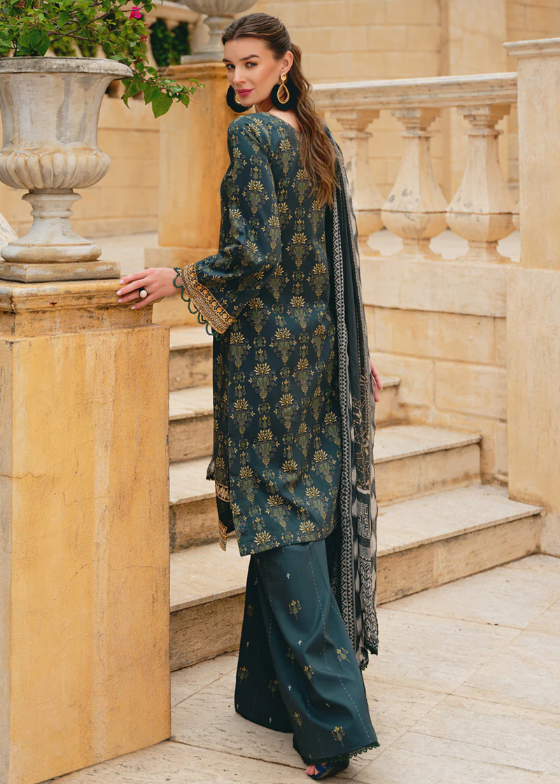Gulaal Luxury Lawn | Dark Green | Unstitched | Party wear | Chiffon Dupatta embroidered | VILLENA GL-L-24V2-09
