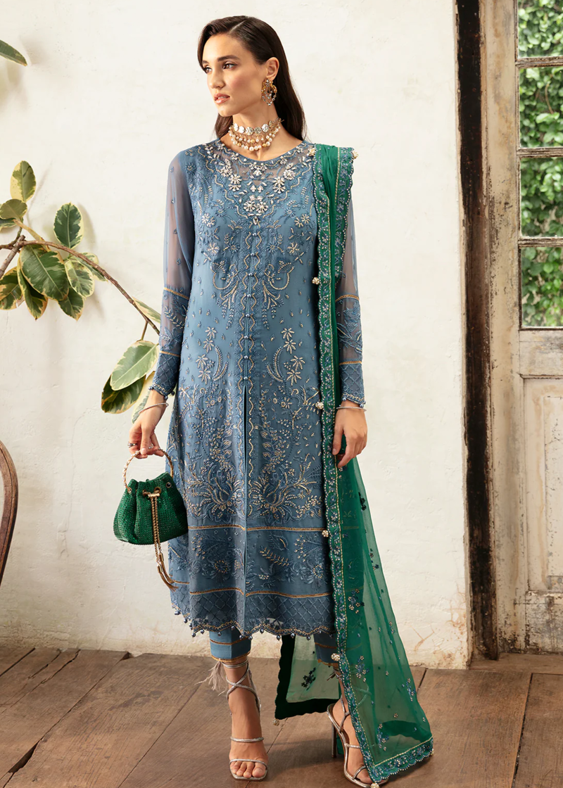 Gulaal Chiffon | Blue | Unstitched | Party wear | Chiffon Dupatta embroidered | HELIA GL-EC-24V1-02