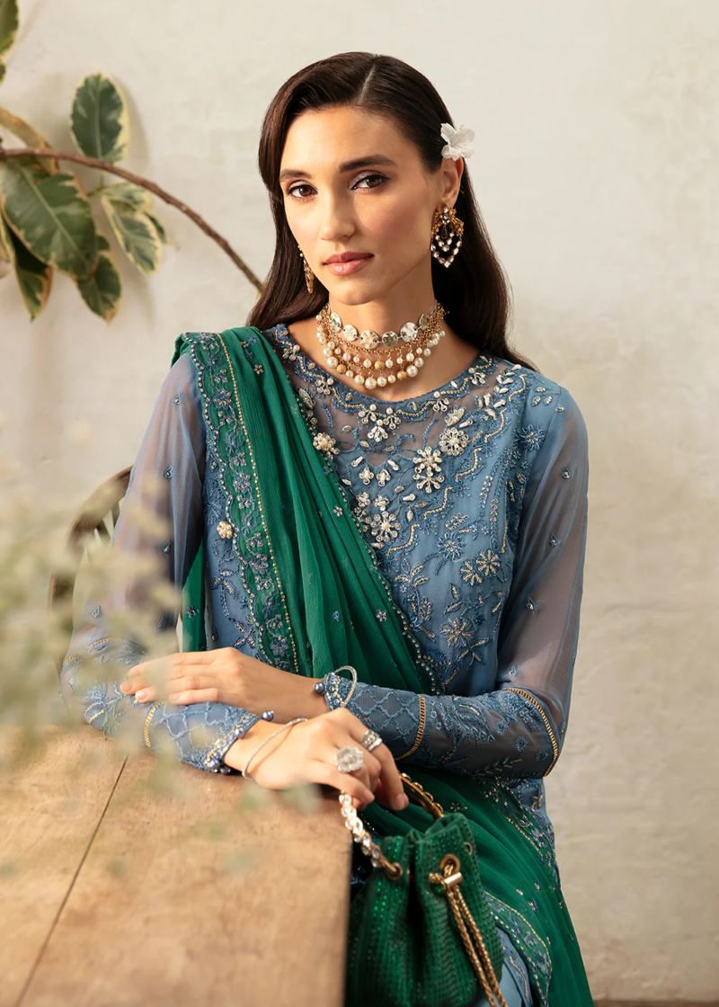 Gulaal Chiffon | Blue | Unstitched | Party wear | Chiffon Dupatta embroidered | HELIA GL-EC-24V1-02