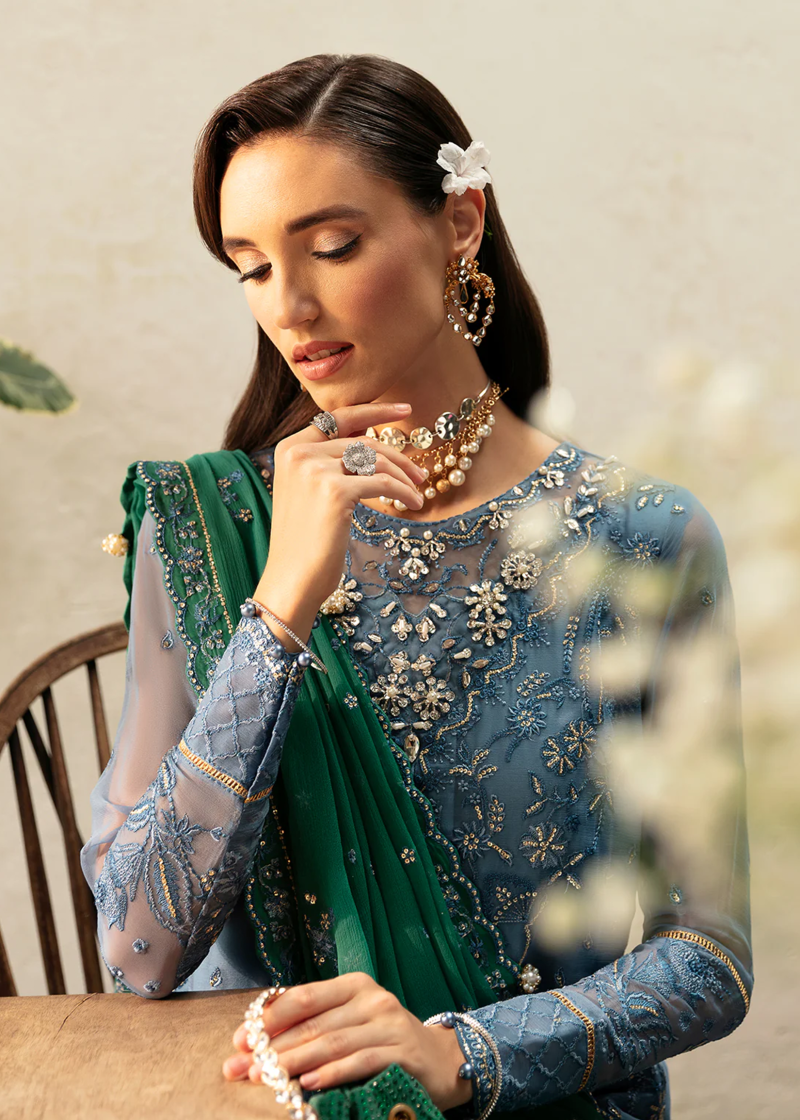 Gulaal Chiffon | Blue | Unstitched | Party wear | Chiffon Dupatta embroidered | HELIA GL-EC-24V1-02