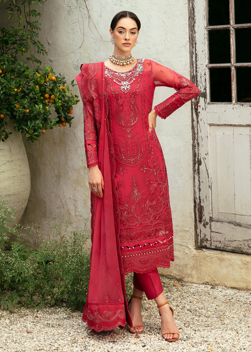 Gulaal Chiffon | Red | Unstitched | Party wear | Chiffon Dupatta embroidered | ULMARIA GL-EC-24V1-03