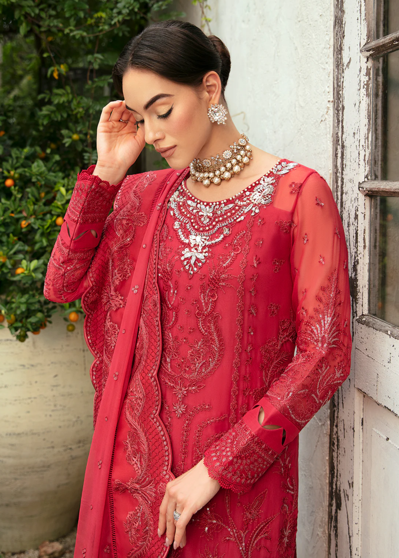 Gulaal Chiffon | Red | Unstitched | Party wear | Chiffon Dupatta embroidered | ULMARIA GL-EC-24V1-03