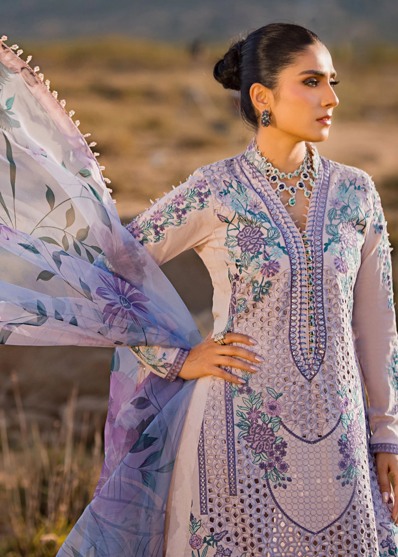 Al Zohaib | Mahiymaan Luxury Lawn | Light Purple | Unstitched | Party wear | Digital printed silk dupatta | Lavender Mist M-06