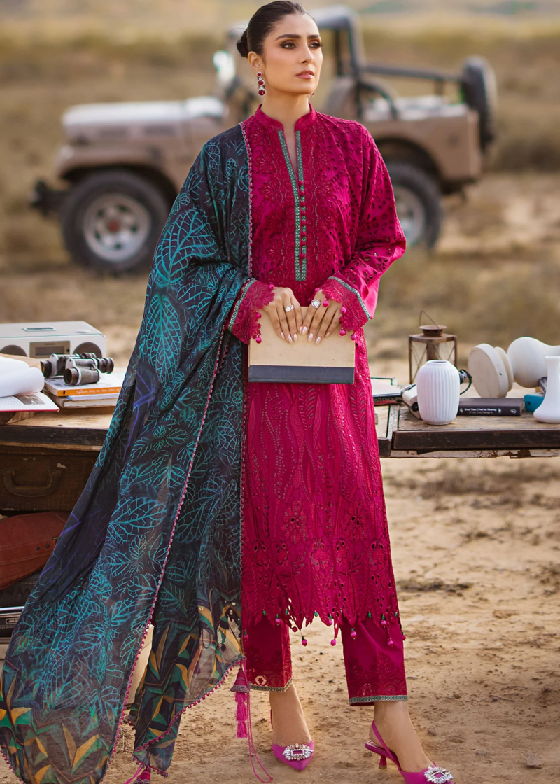 Al Zohaib | Mahiymaan Luxury Lawn | Magenta | Unstitched | Party wear | Digital printed silk dupatta | Regal Raspberry M-08