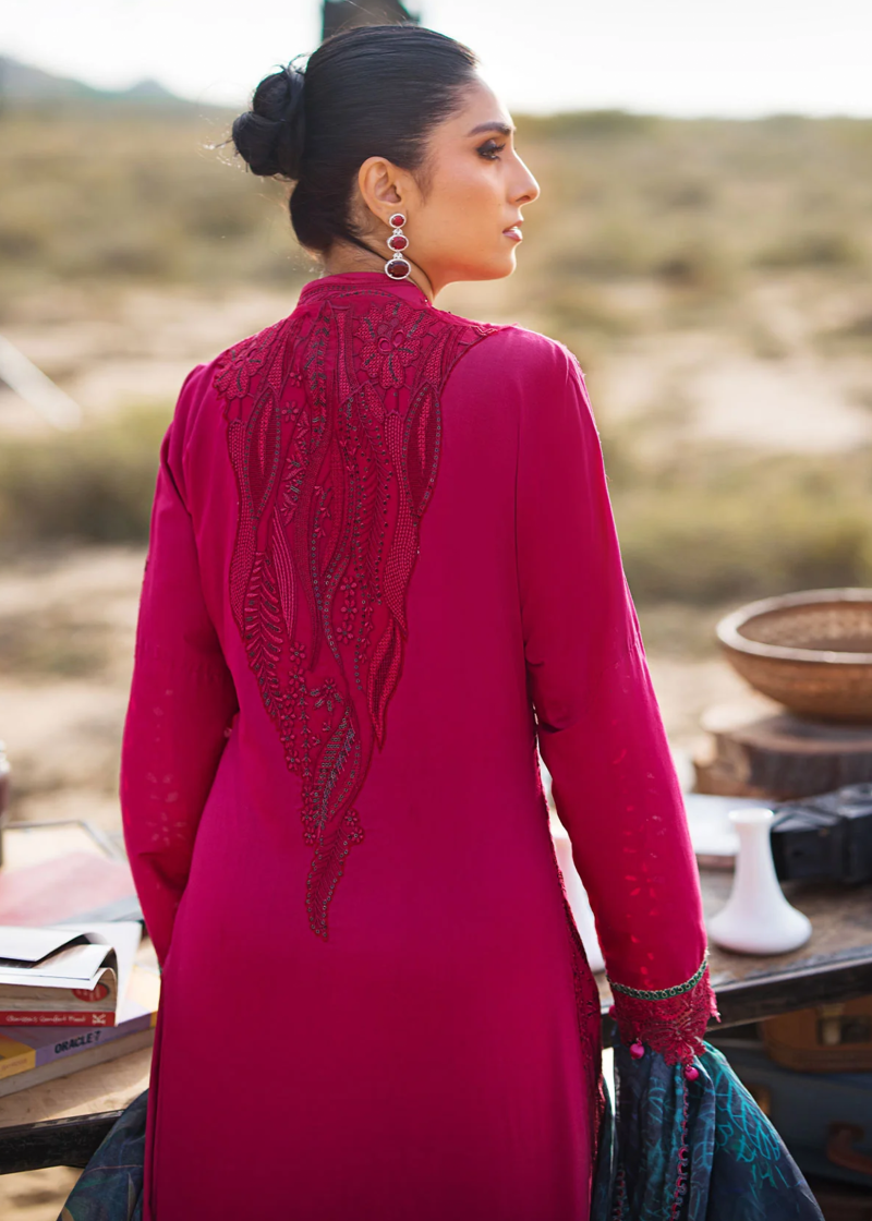 Al Zohaib | Mahiymaan Luxury Lawn | Magenta | Unstitched | Party wear | Digital printed silk dupatta | Regal Raspberry M-08