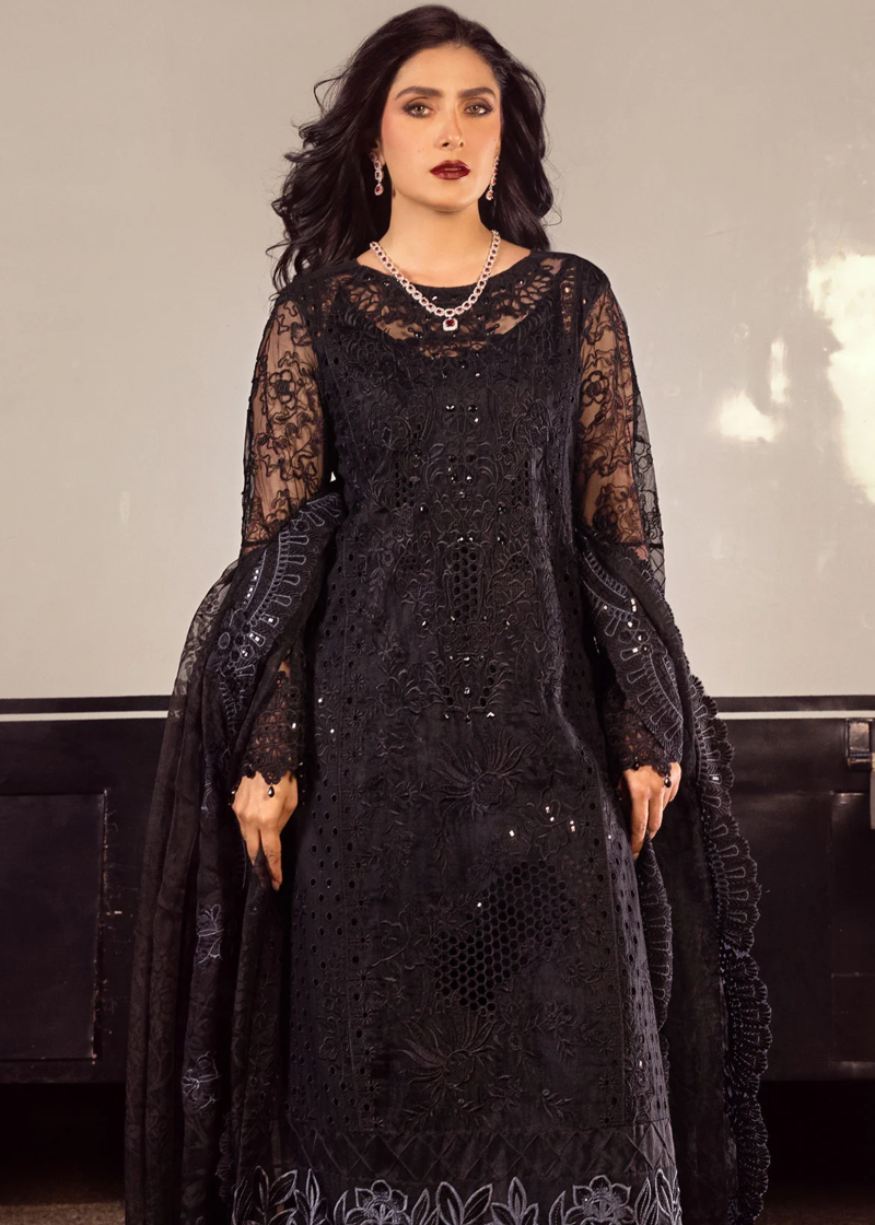 Al Zohaib | Mahiymaan Luxury Lawn | Black | Unstitched | Party wear | Digital printed silk dupatta | Midnight Majesty M-10