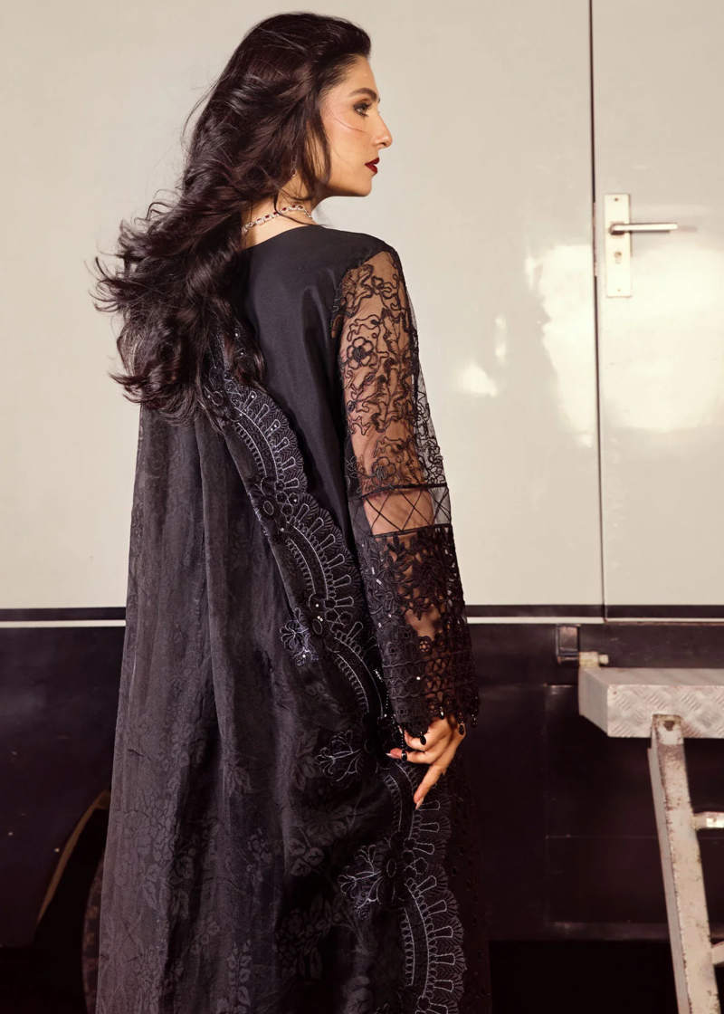 Al Zohaib | Mahiymaan Luxury Lawn | Black | Unstitched | Party wear | Digital printed silk dupatta | Midnight Majesty M-10