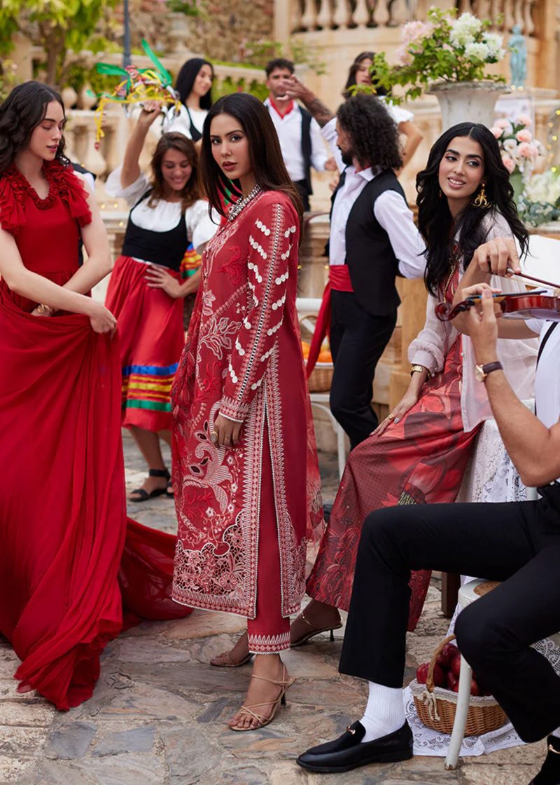 Mushq Luxury Lawn Te amo | Red | Unstitched | Party wear | Digital print pure chiffon dupatta | Amore Affair MSL2401