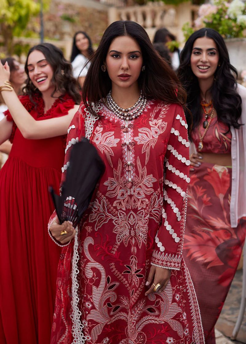 Mushq Luxury Lawn Te amo | Red | Unstitched | Party wear | Digital print pure chiffon dupatta | Amore Affair MSL2401