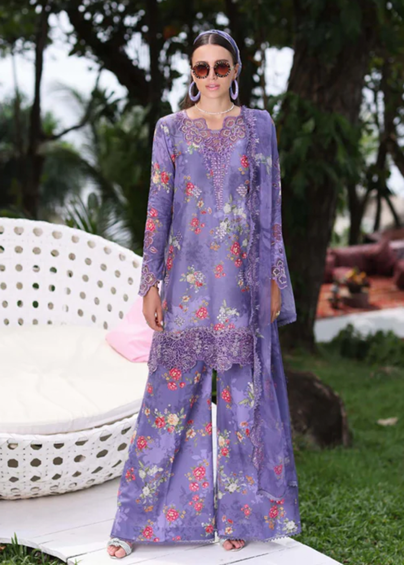Noor By Saadia Noor Luxe Print Kari | Purple | Unstitched | Party Wear | Digital printed chiffon dupatta | D4B