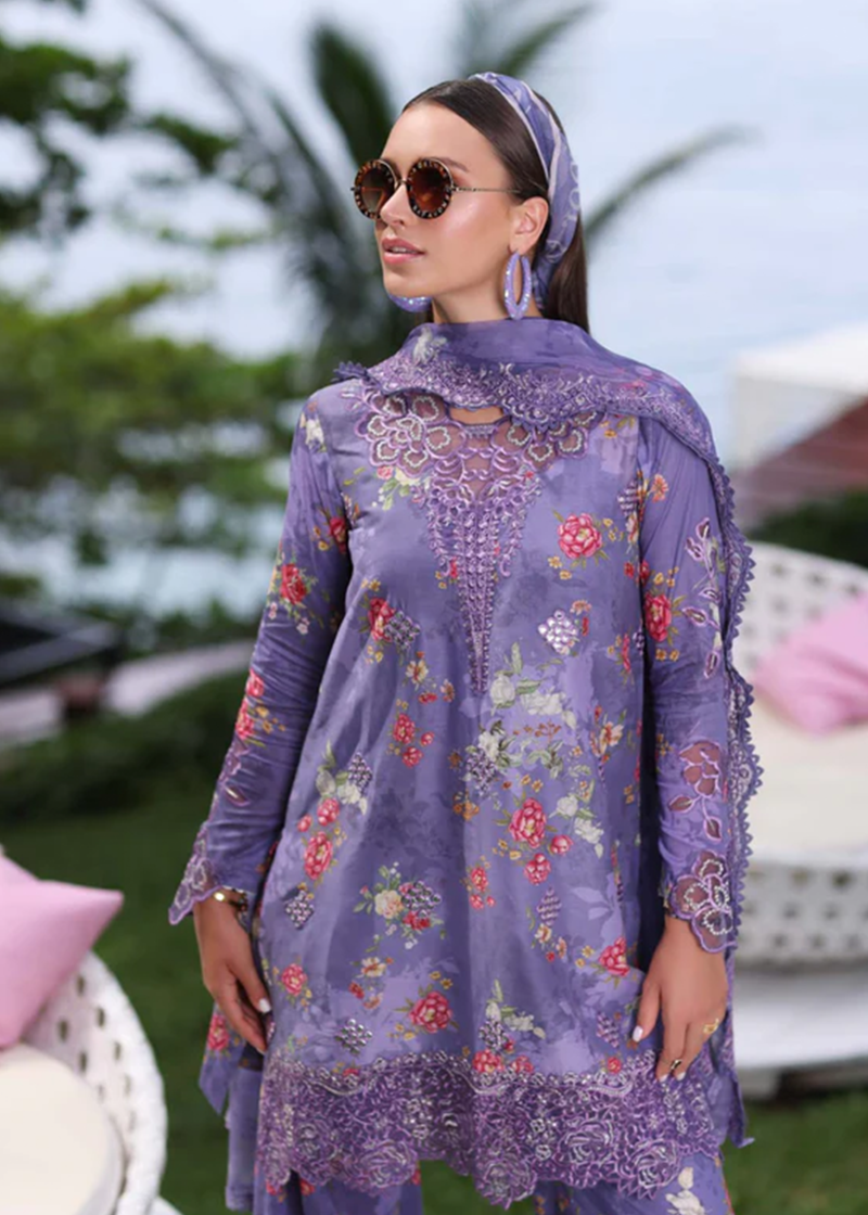 Noor By Saadia Noor Luxe Print Kari | Purple | Unstitched | Party Wear | Digital printed chiffon dupatta | D4B