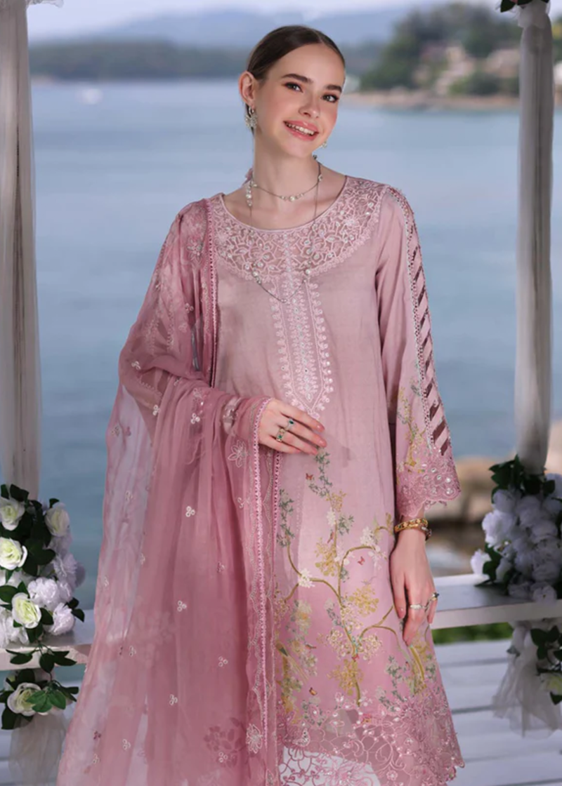 Noor By Saadia Noor Luxe Print Kari | Pearl Pink | Unstitched | Party Wear | Digital printed chiffon dupatta | D7A