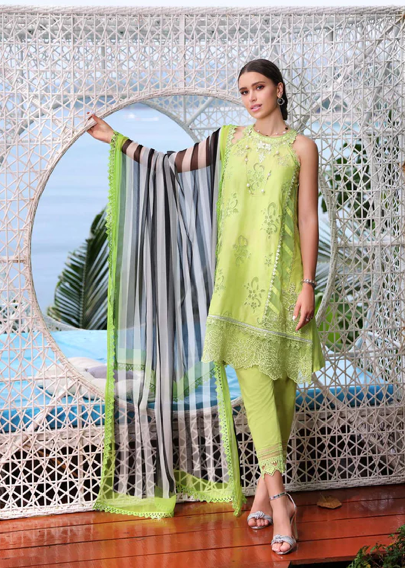Noor By Saadia Noor Luxe Print Kari | Light Green | Unstitched | Party Wear | Digital printed chiffon dupatta | D8B