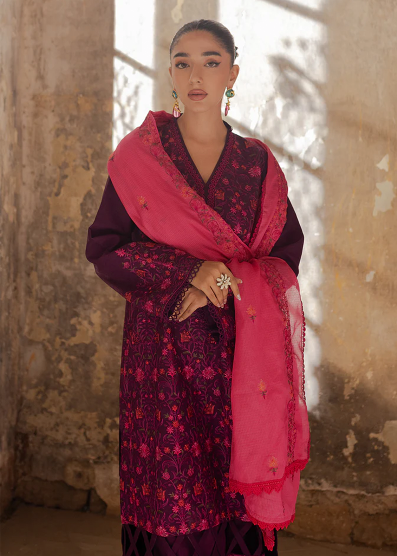 RajBari Lawn | Purple | Unstitched | Party wear | embroidered Fancy Dupatta | 1-B