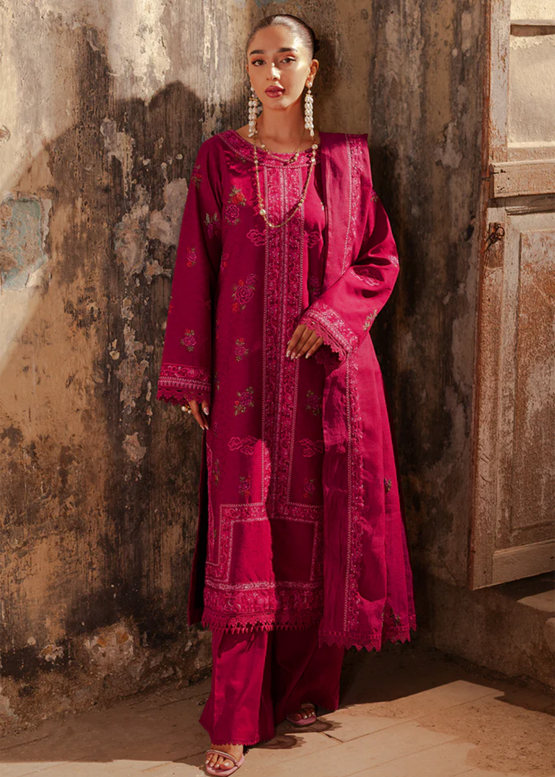 RajBari Lawn | Maroon | Unstitched | Party wear | embroidered Fancy Dupatta | 6-B