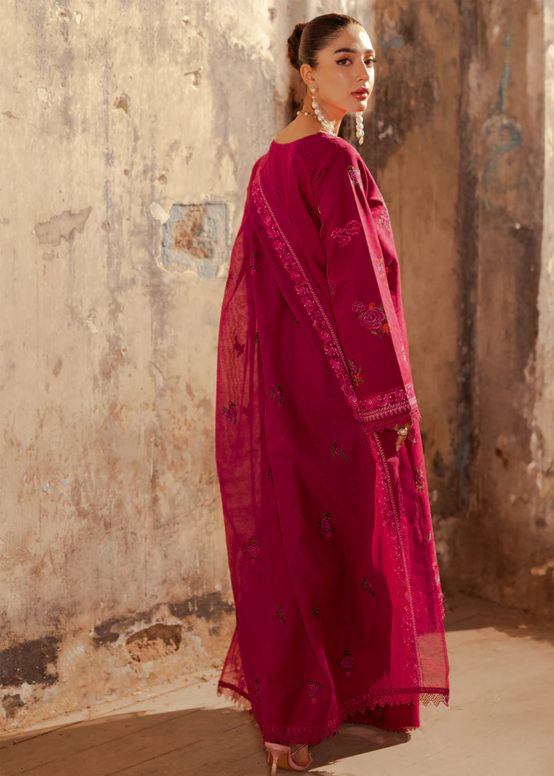 RajBari Lawn | Maroon | Unstitched | Party wear | embroidered Fancy Dupatta | 6-B