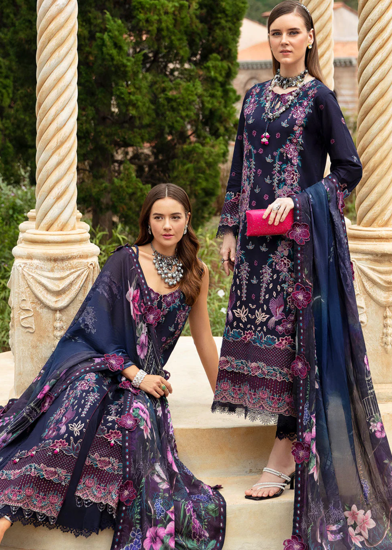 Ramsha Andaaz Luxury Lawn | Navy Blue | Unstitched | Party wear | Digital printed silk dupatta | Z-803