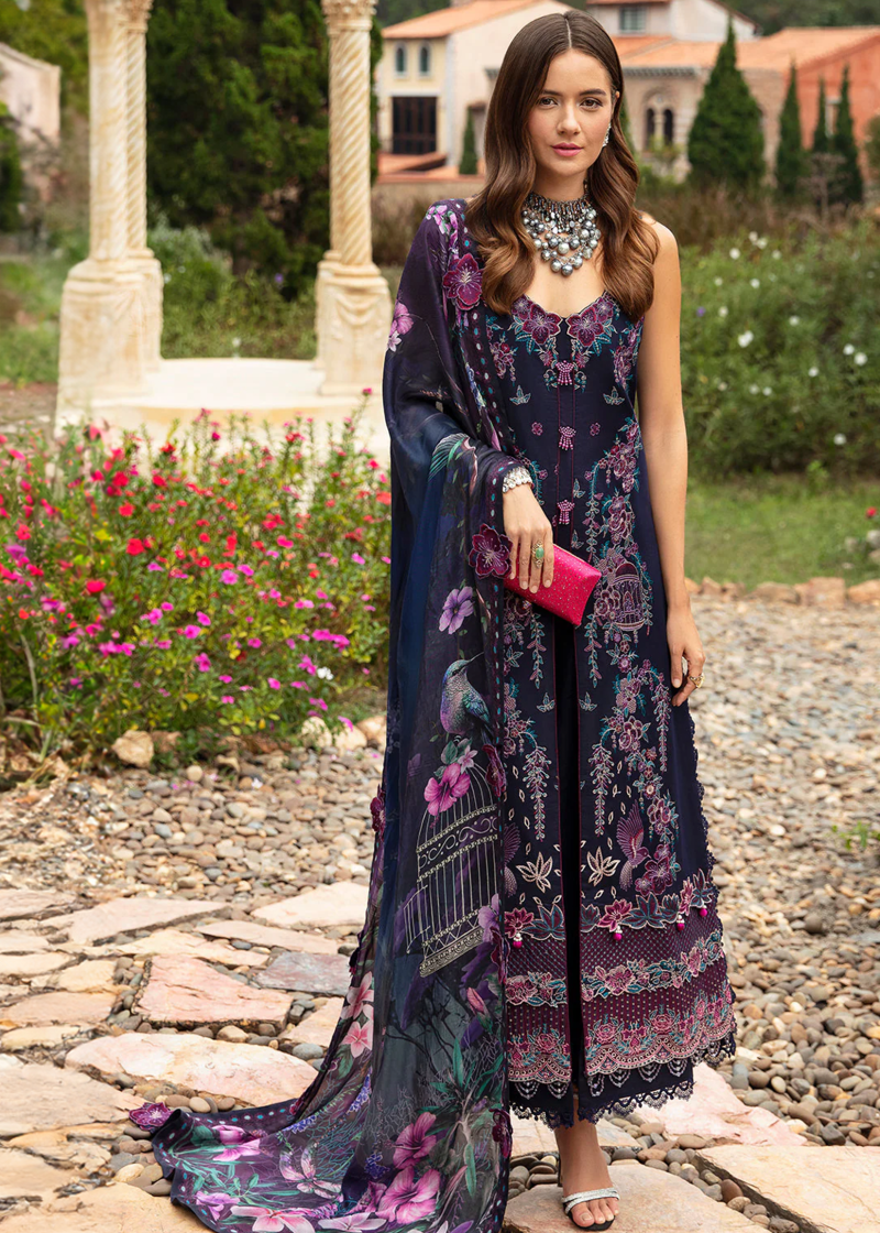 Ramsha Andaaz Luxury Lawn | Navy Blue | Unstitched | Party wear | Digital printed silk dupatta | Z-803