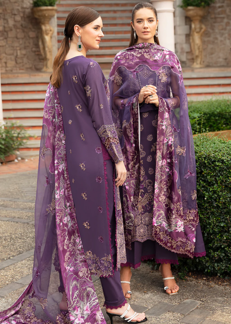 Ramsha Andaaz Luxury Lawn | Dark Purple | Unstitched | Party wear | Digital printed silk dupatta | Z-807