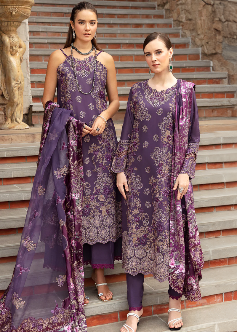 Ramsha Andaaz Luxury Lawn | Dark Purple | Unstitched | Party wear | Digital printed silk dupatta | Z-807