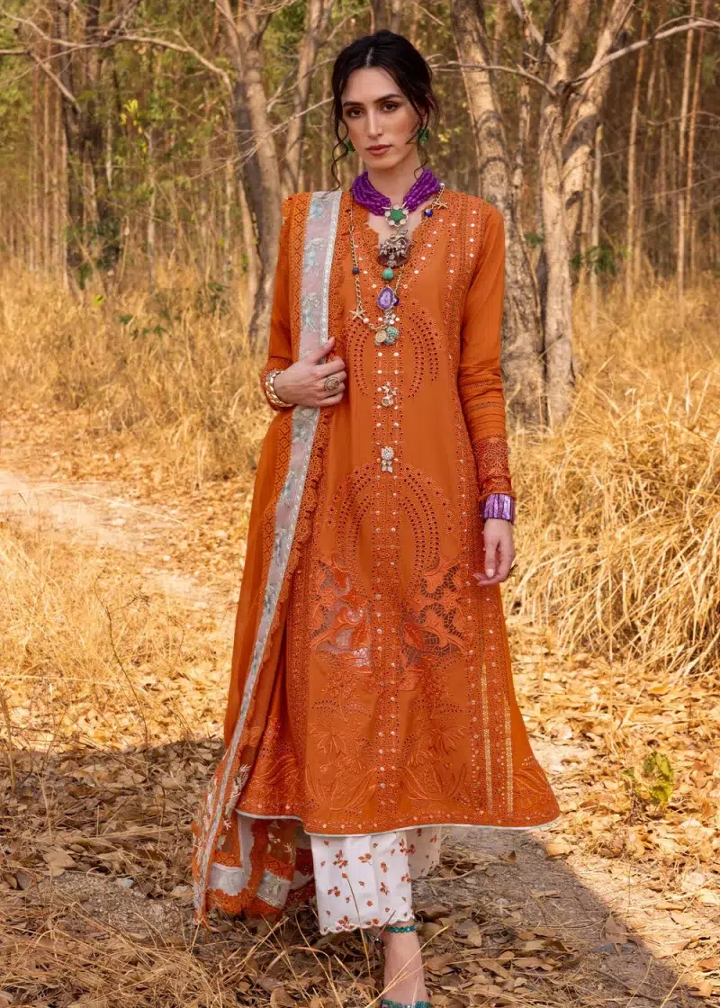 Saira Shakira | Luxury lawn'25 | Shams-b | Lawn | Flame | Embroidered Suit | 3pc