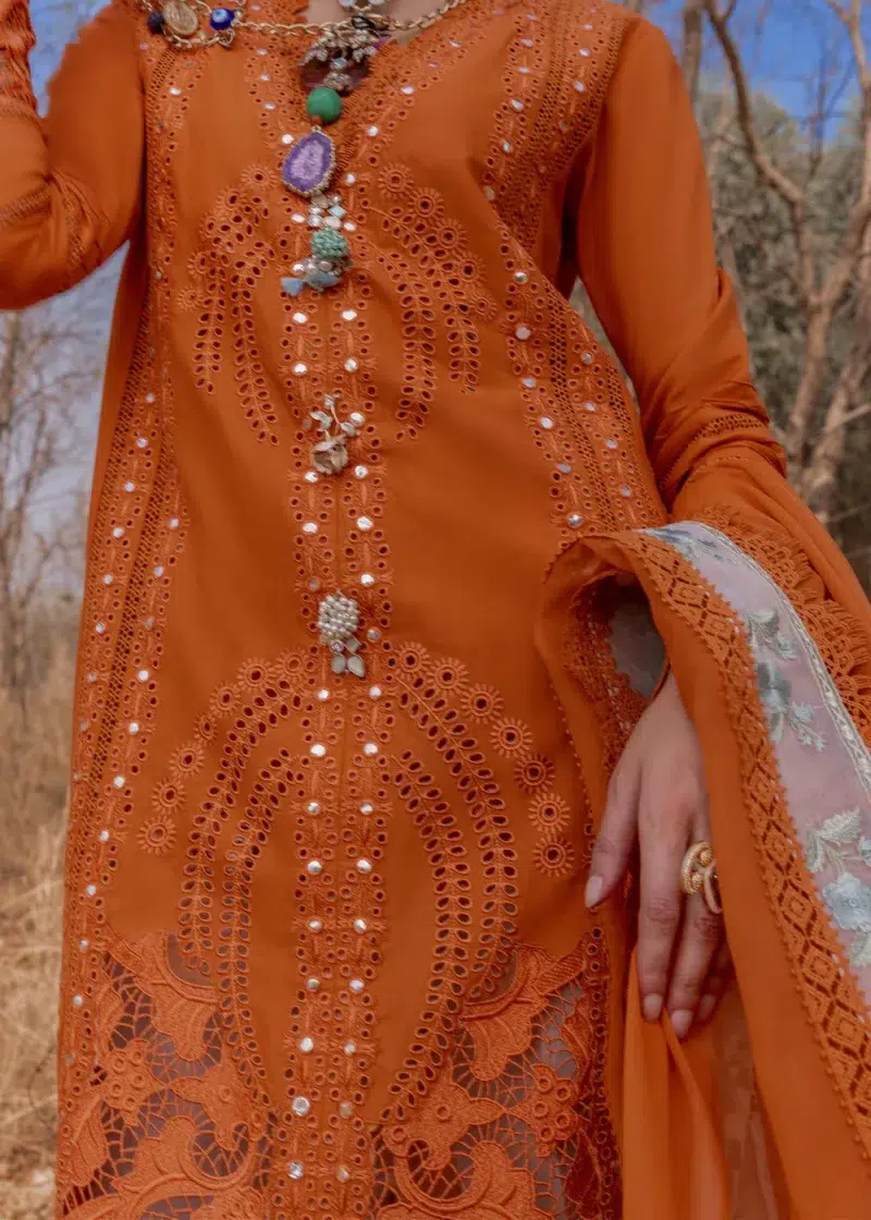 Saira Shakira | Luxury lawn'25 | Shams-b | Lawn | Flame | Embroidered Suit | 3pc